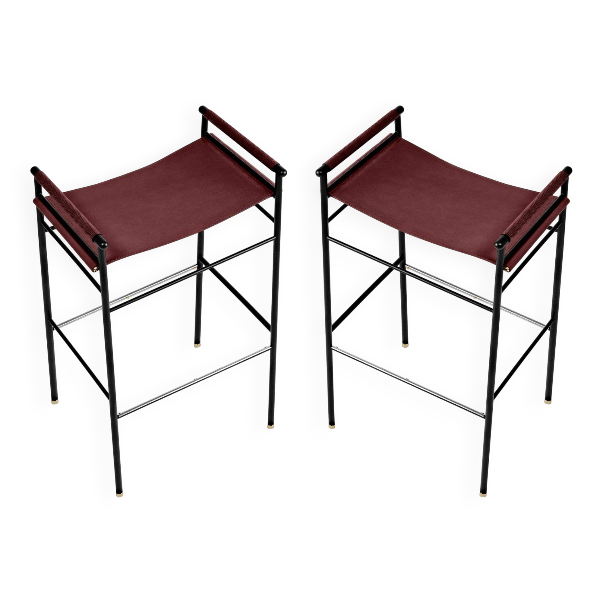 Par Taburete de Bar Classique Contemporain en Cuir Coñac avec Structure en Caoutchouc Noir