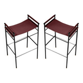 Par Taburete de Bar Classique Contemporain en Cuir Coñac avec Structure en Caoutchouc Noir