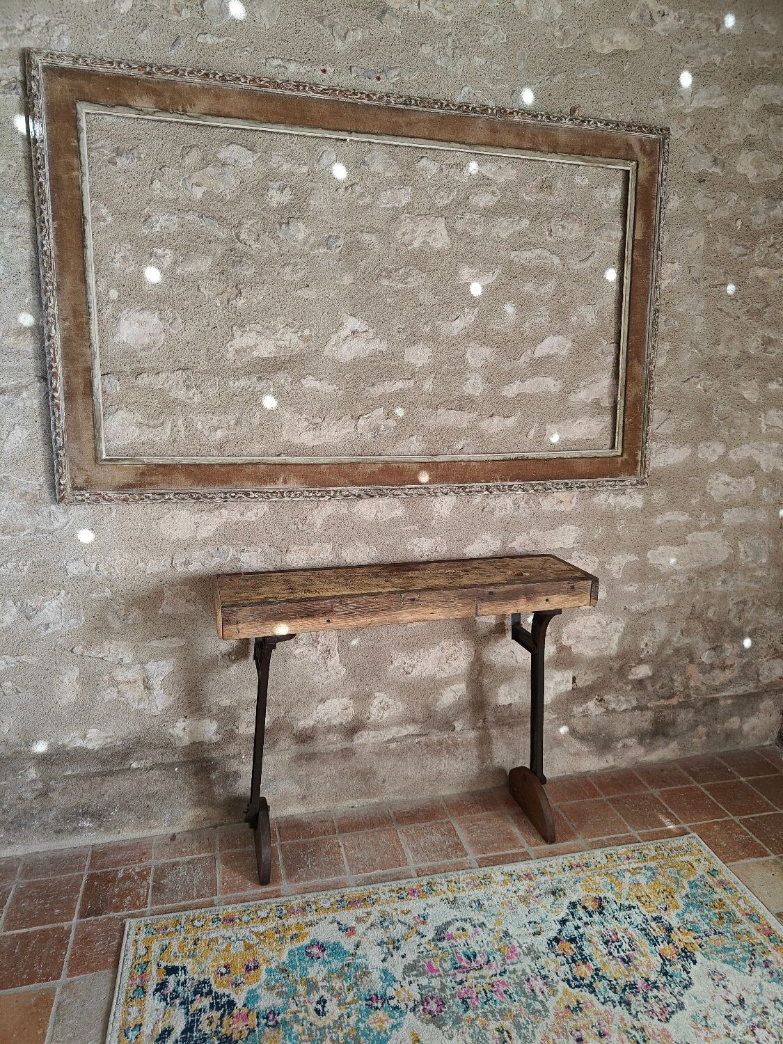 Oak and cast iron console, unique piece.