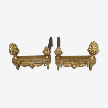 Paire chenets en bronze Louis XVl