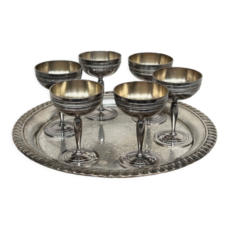 Set of 6 glasses on tray