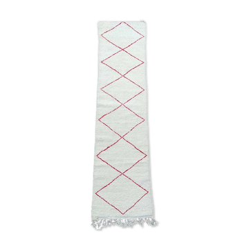 Tapis de couloir berbère blanc et rouge 85 x 310 cm