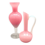 Duo de vases en verre de lait vintage, 1960-70, rétro chic