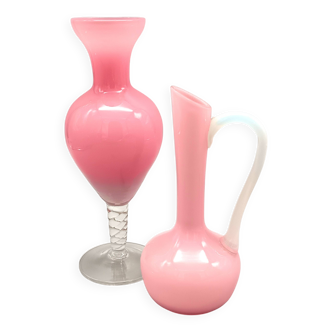 Duo de vases en verre de lait vintage, 1960-70, rétro chic