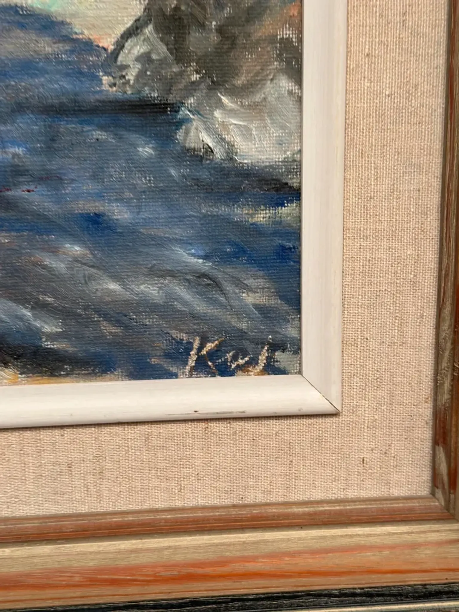 Original Swedish Oil on Canvas – “Landscape with River and Forest” by Kaj – Signed – Vintage & Framed – 60 × 52 cm (23.6" × 20.5")