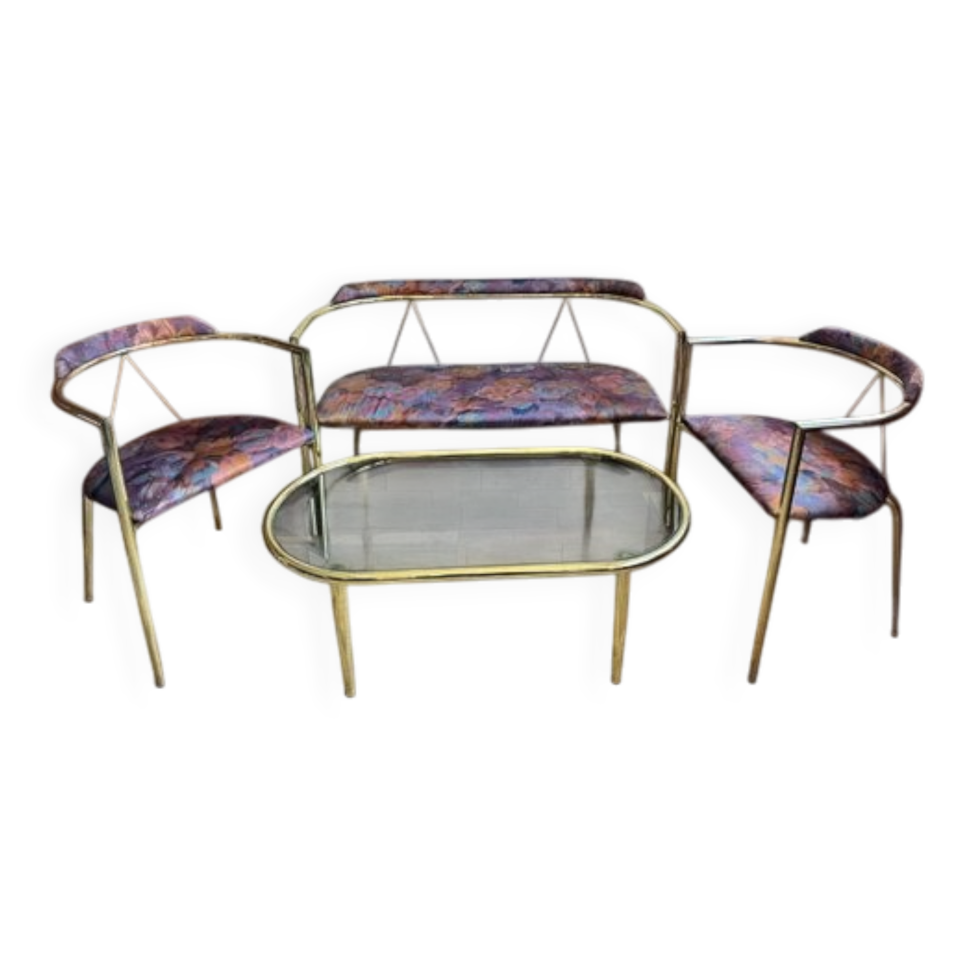 Mid-Century Modern Lounge Set in Brass, 1960s, Set of 4