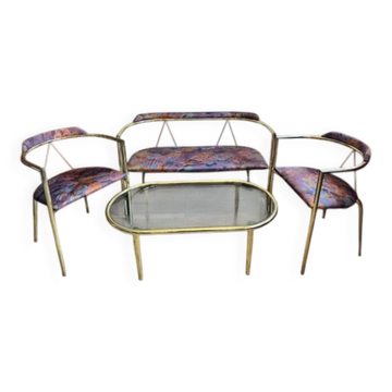 Mid-Century Modern Lounge Set in Brass, 1960s, Set of 4