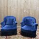 Pair of Napoleon III blue velvet frog armchairs