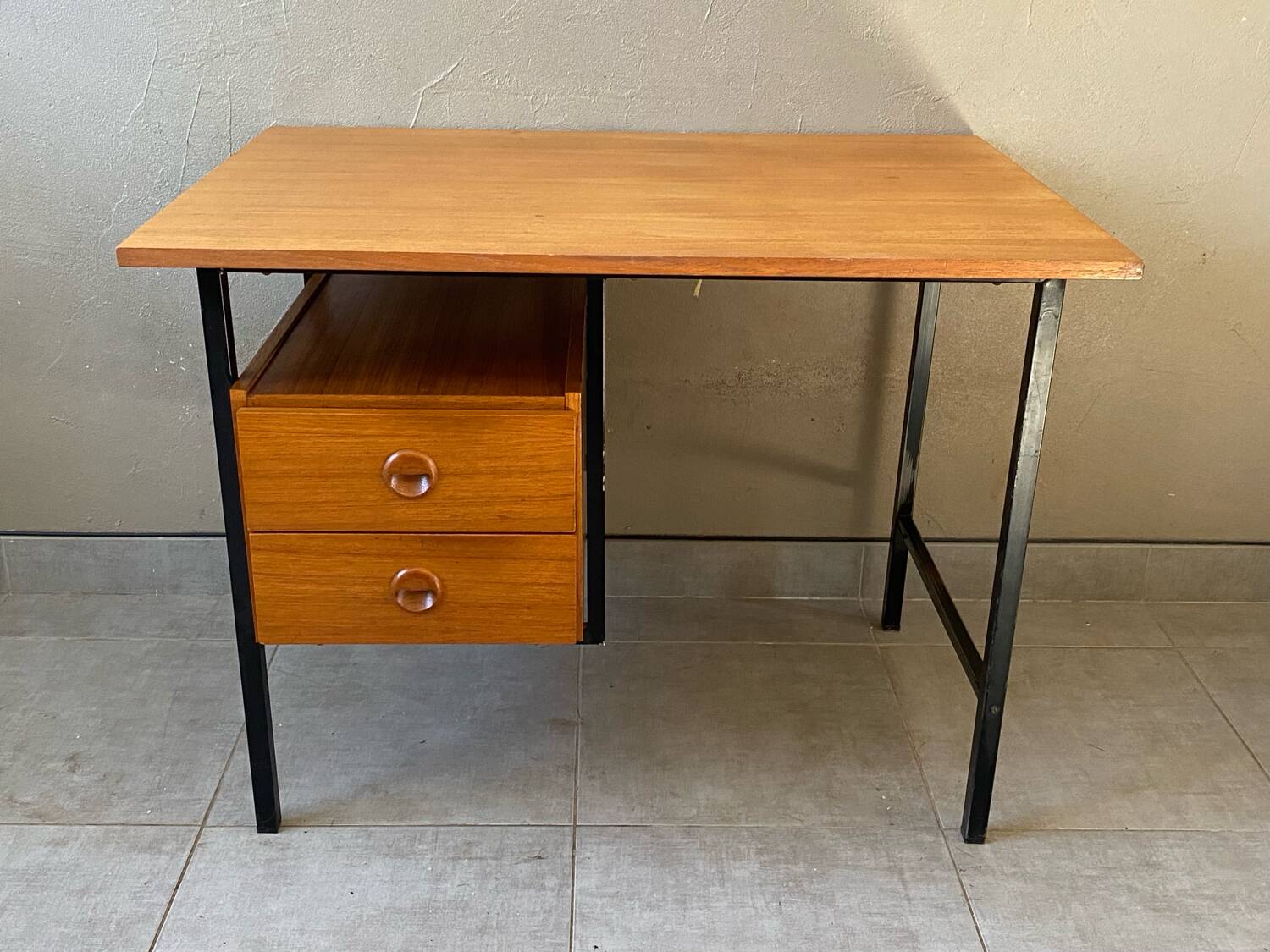 Vintage wood and metal desk from the 60s