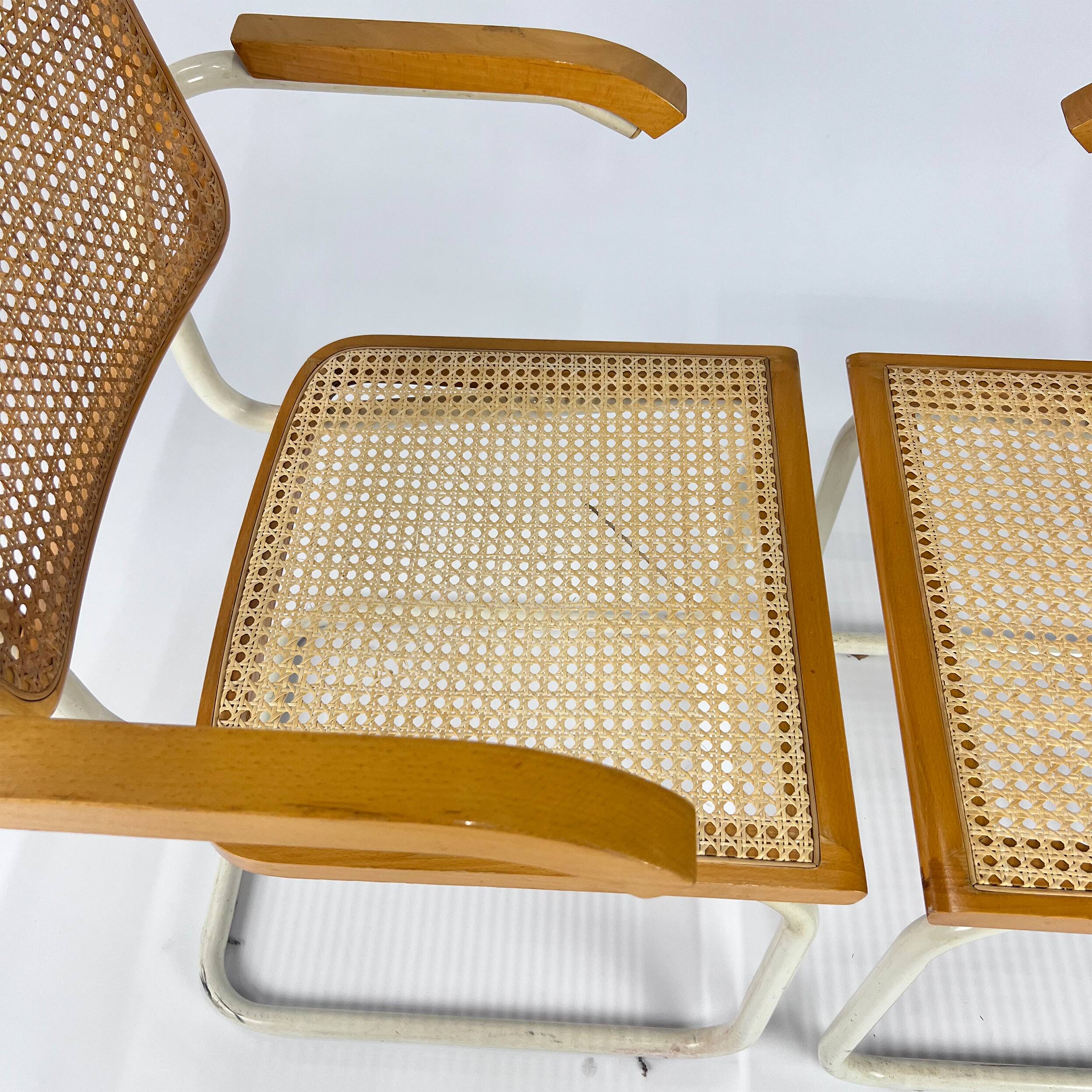 Set of 2 Tubular Frame and Cane Cantilever Arm chairs, Italy, 1970s