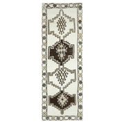1970s Vintage Turkish Hand-Knotted Wool Cotton White Runner Rug  115x342