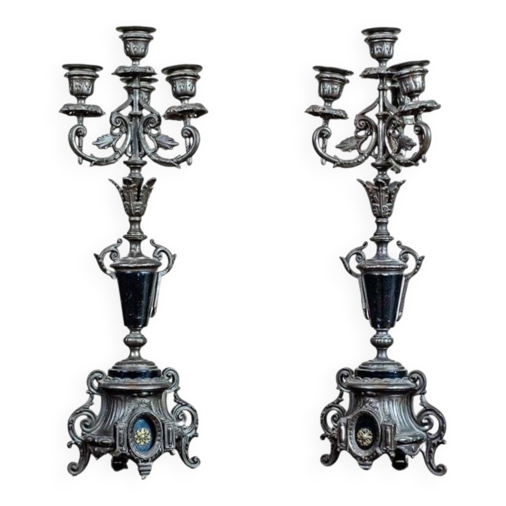 19th-Century Four-Armed Candleholders, 1890s, Set of 2