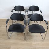 4 vintage leather and chrome tube cantilever chair from effezeta 1980 italy
