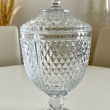 Bonbonnière en verre sur pied avec couvercle