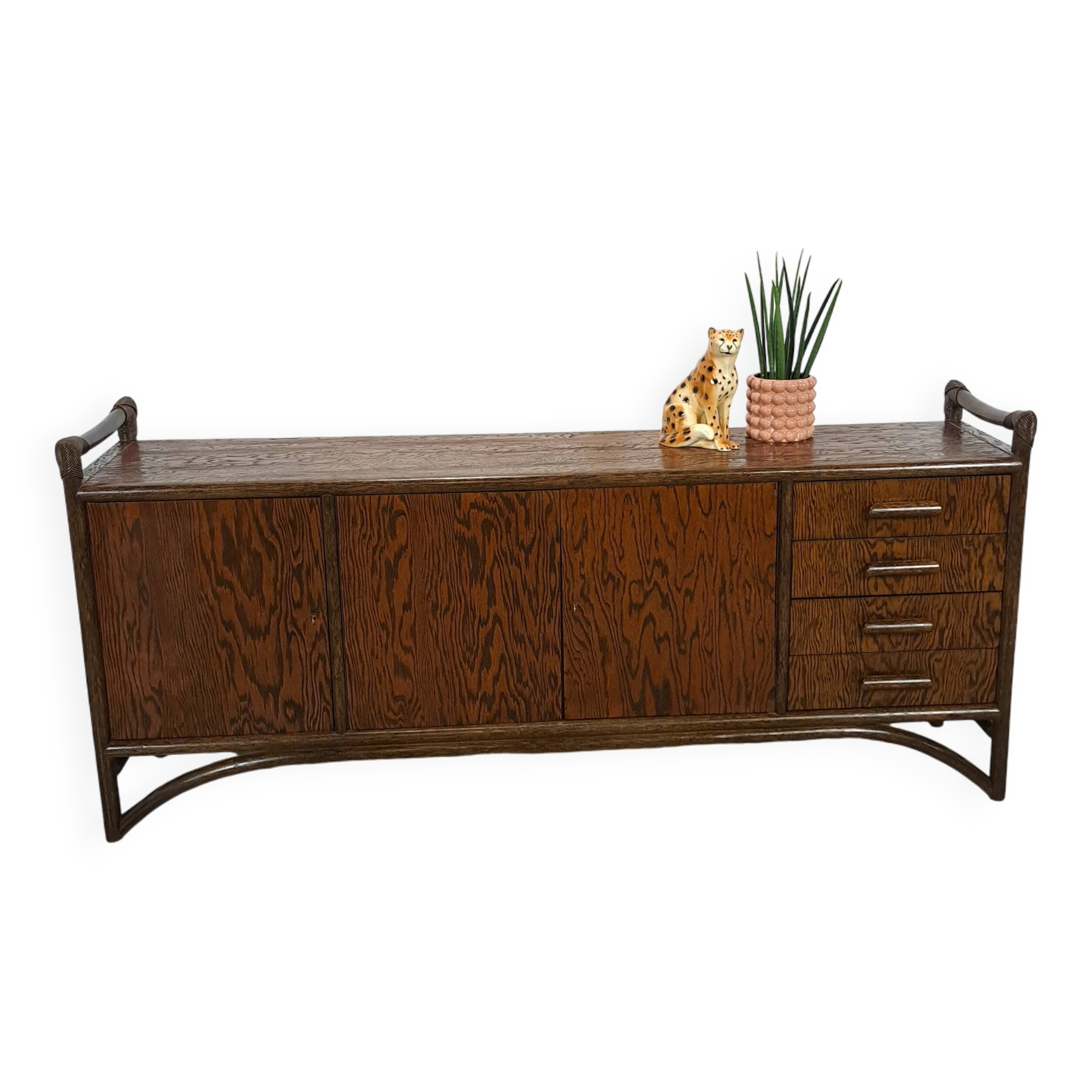 Hout met bamboe dressoir met lades vintage