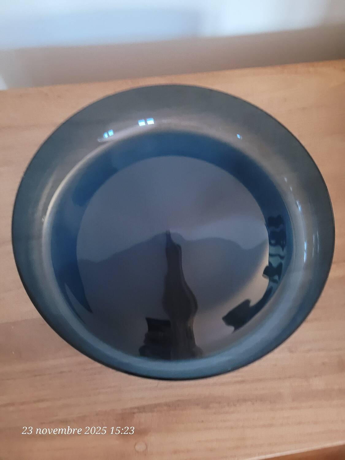 Round blue glass serving dish