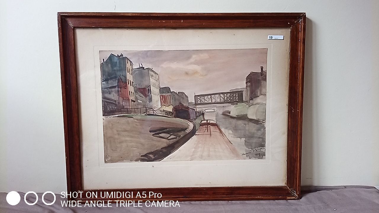 Maurice Bizet - Watercolor - 1927 signed - view of the port of Madrague (Marseille)