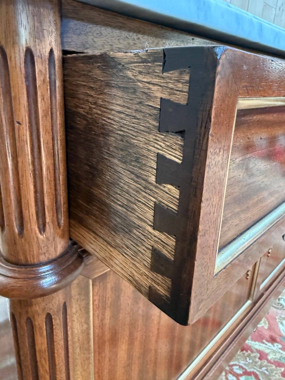 Louis XVI style buffet – Solid mahogany & Carrara marble – Restored