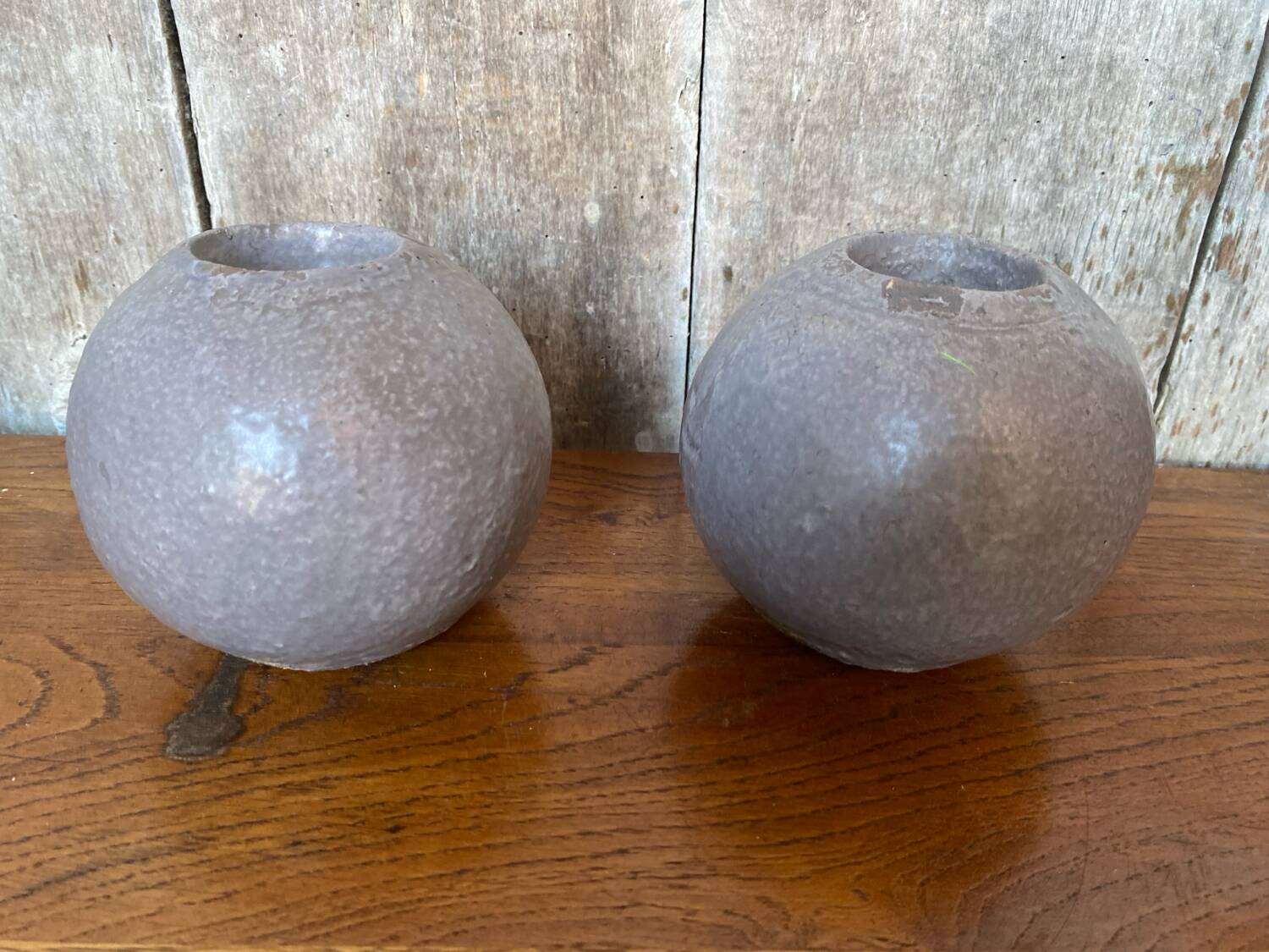 Pair of J-Line Vintage Grey Ceramic Ball Candle Holders #B771