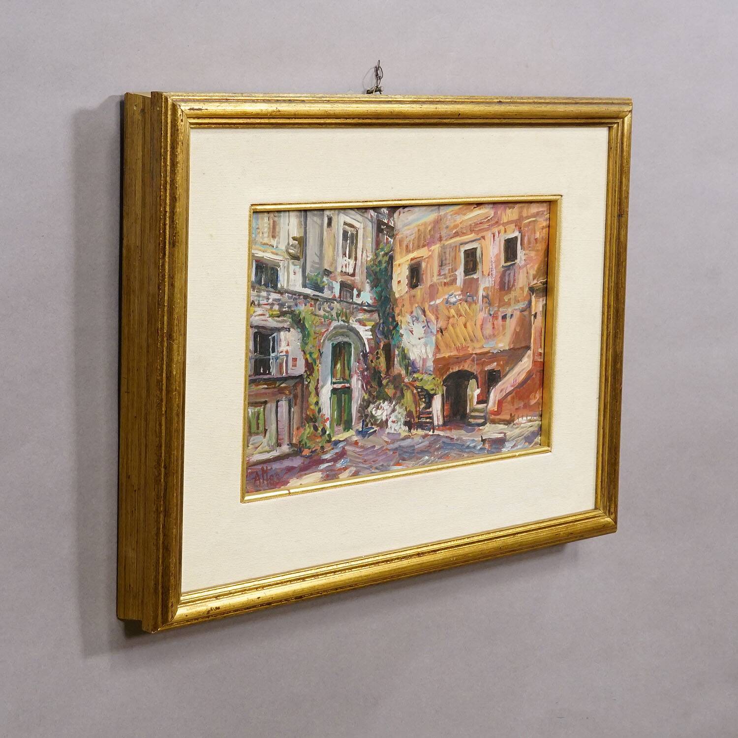 Oil painting by Alexander Michael from the market of S. Felice Circeo, 1983.