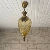 Pineapple chandelier in amber glass and brass
