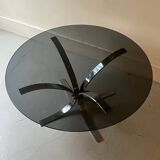 Tulip coffee table in chromed metal and smoked glass, 1970s design