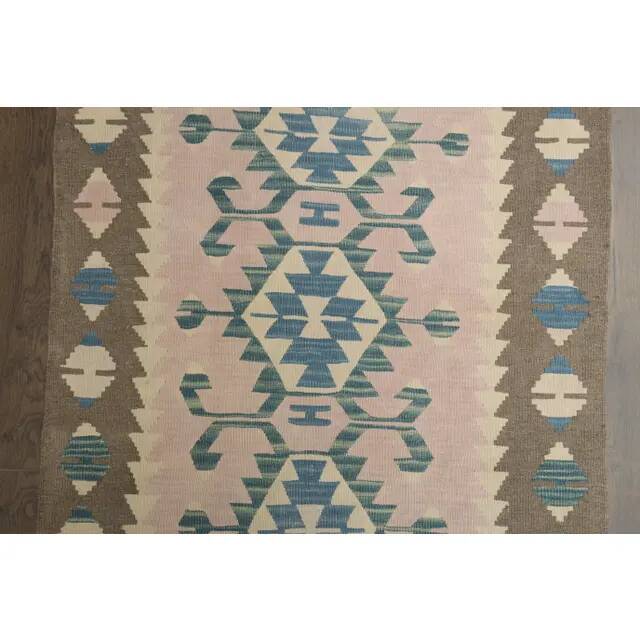 1970s Vintage Turkish Oushak Handmade Wool Cotton Pink Runner Rug 93x176