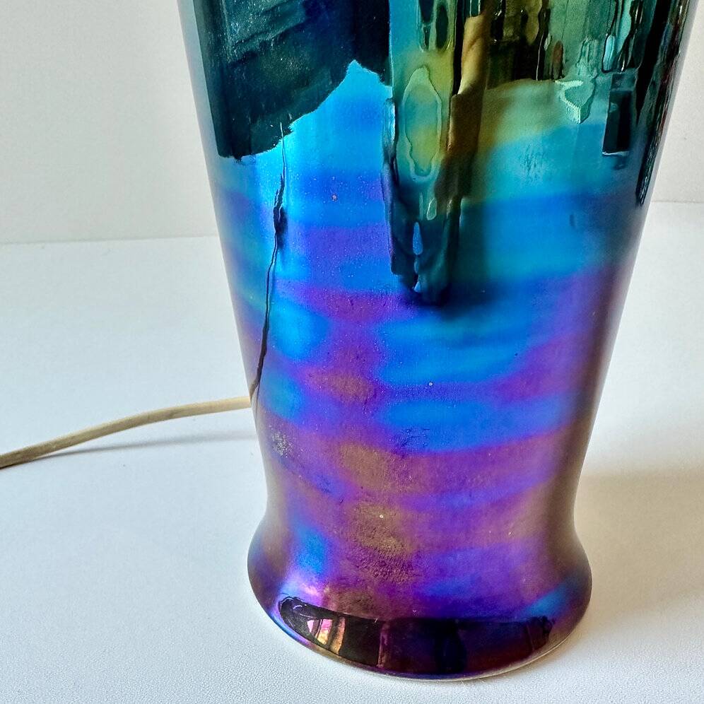 Vintage lavender iridescent ceramic table lamp, 1980s.