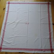 Nappe à thé en damassé de coton blanc et rouge