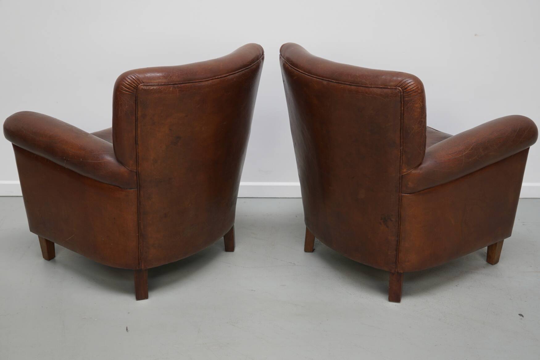 Vintage Dutch Cognac Colored Leather Club Chair, Set of 2