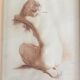 Eaux Forte à la sanguine signed Jean Vyboud 'Femme nue de dos'