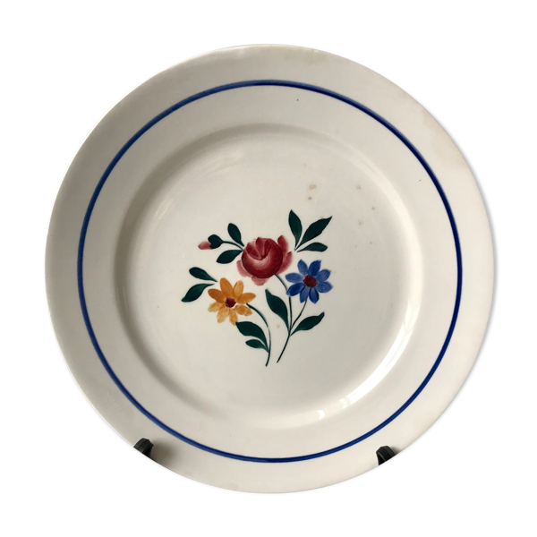 Plat rond Saint-Amand Céranord modèle ''Gilberte'' peint à la main années 30