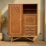Rattan wardrobe with tapered legs from the 1960s.