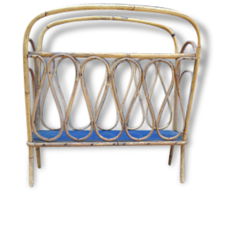 Vintage rattan bamboo magazine rack