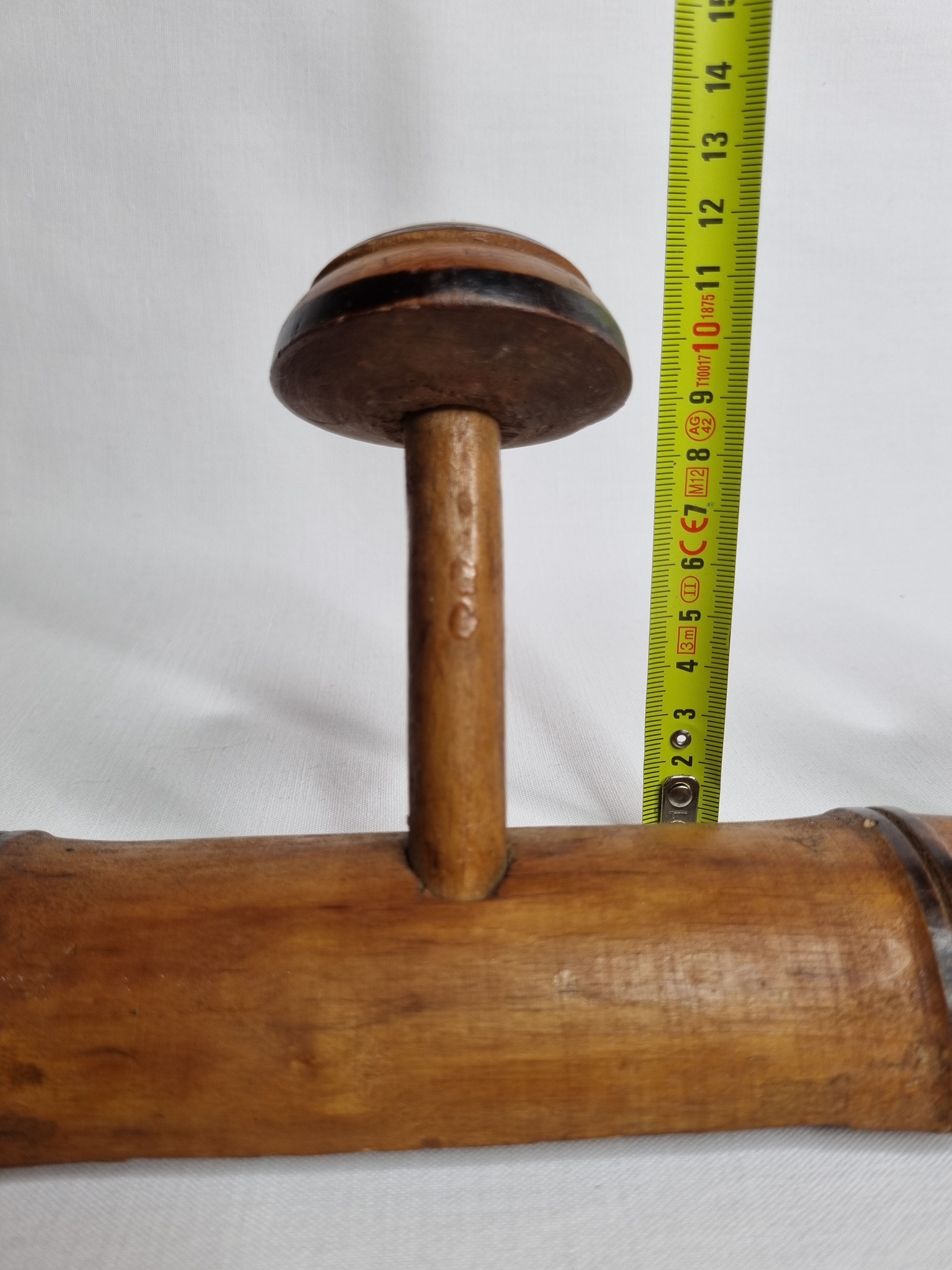 Old rustic wooden coat rack turned in imitation of bamboo 1900, 6 hooks