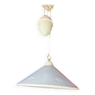 Lustre suspension coulissant avec contrepoids et plaque lisse ajouré