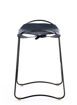 Tabouret de cuisine contemporain Organic Acier noir et cuir bleu marine