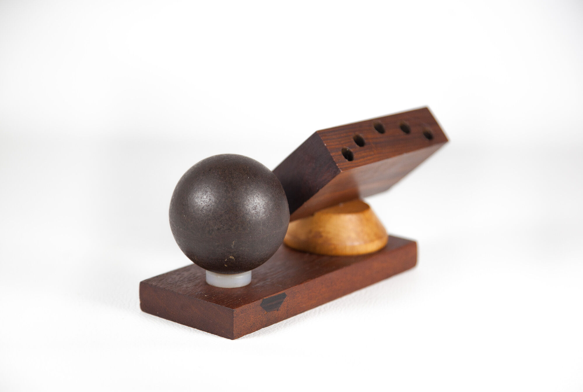 Vintage pen holder, wood paper press and metal ball