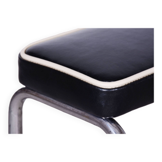 Restored Bauhaus Stool, High Quality Italian Leather, Chrome, Czechia, 1930s