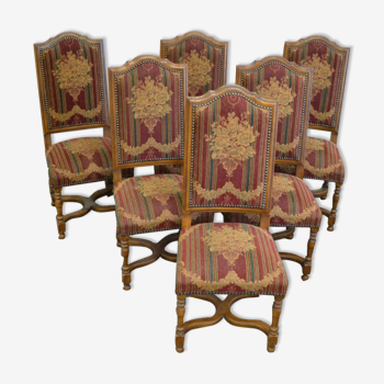 Suite de 6 chaises os de mouton Louis XIII