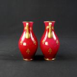 Pair of Baccarat crystal baluster vases decorated with a Lorraine cross