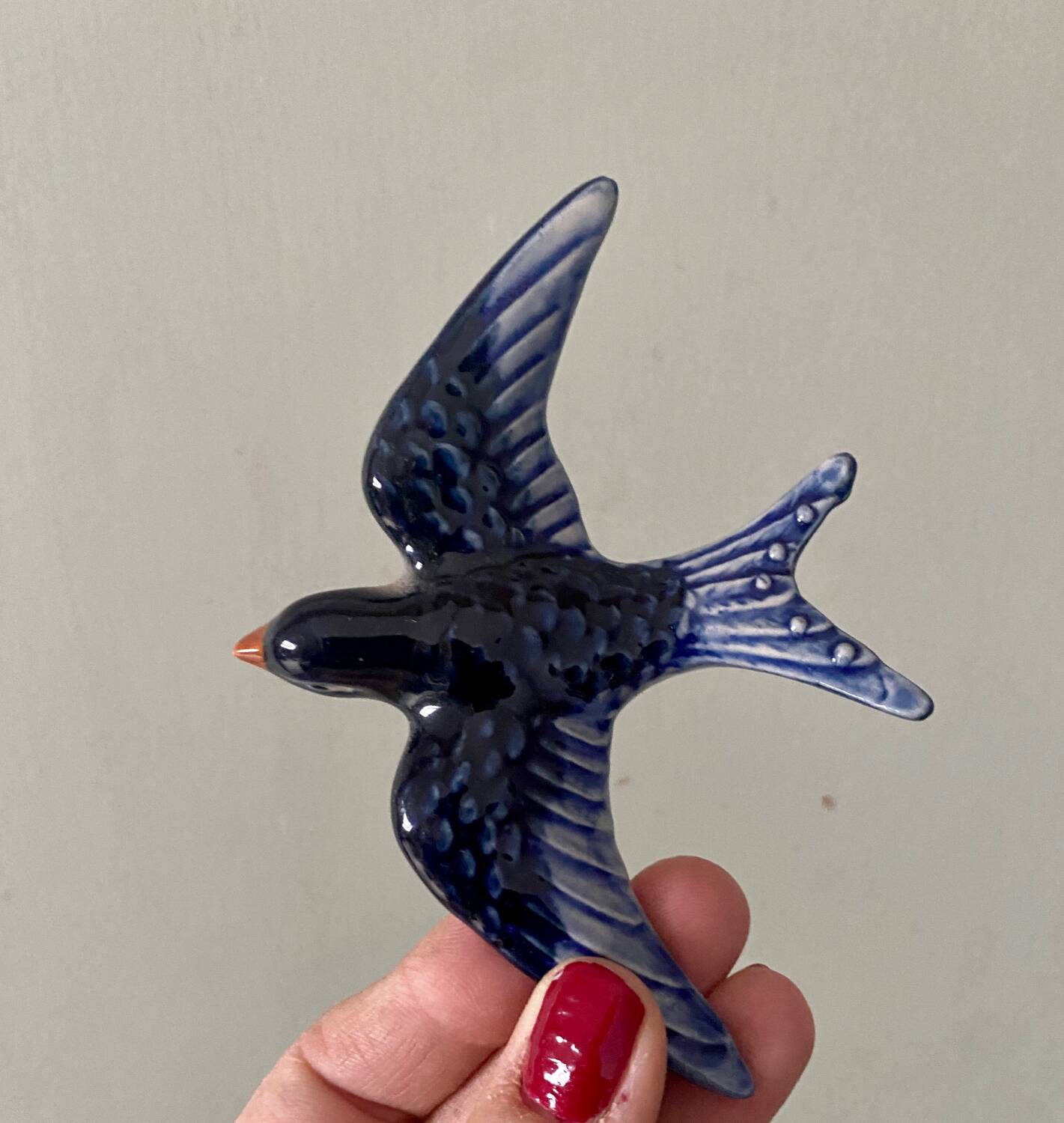 Vintage wall swallow in blue ceramic