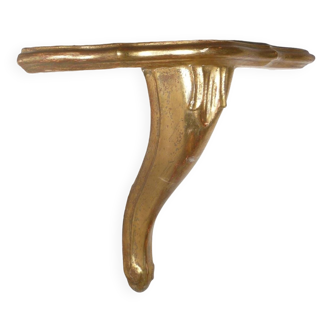 Golden wood corner console shelf