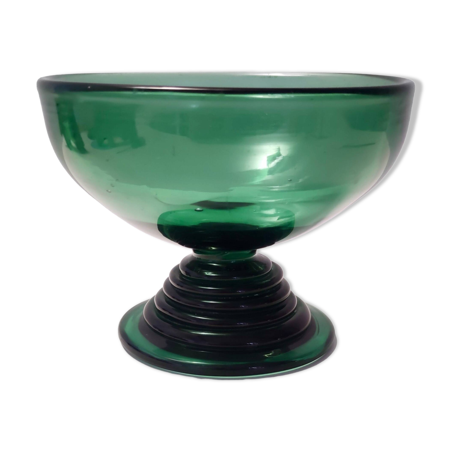 Hand Blown Green Glass Centerpiece / Bowl, Made in Empoli, Italy