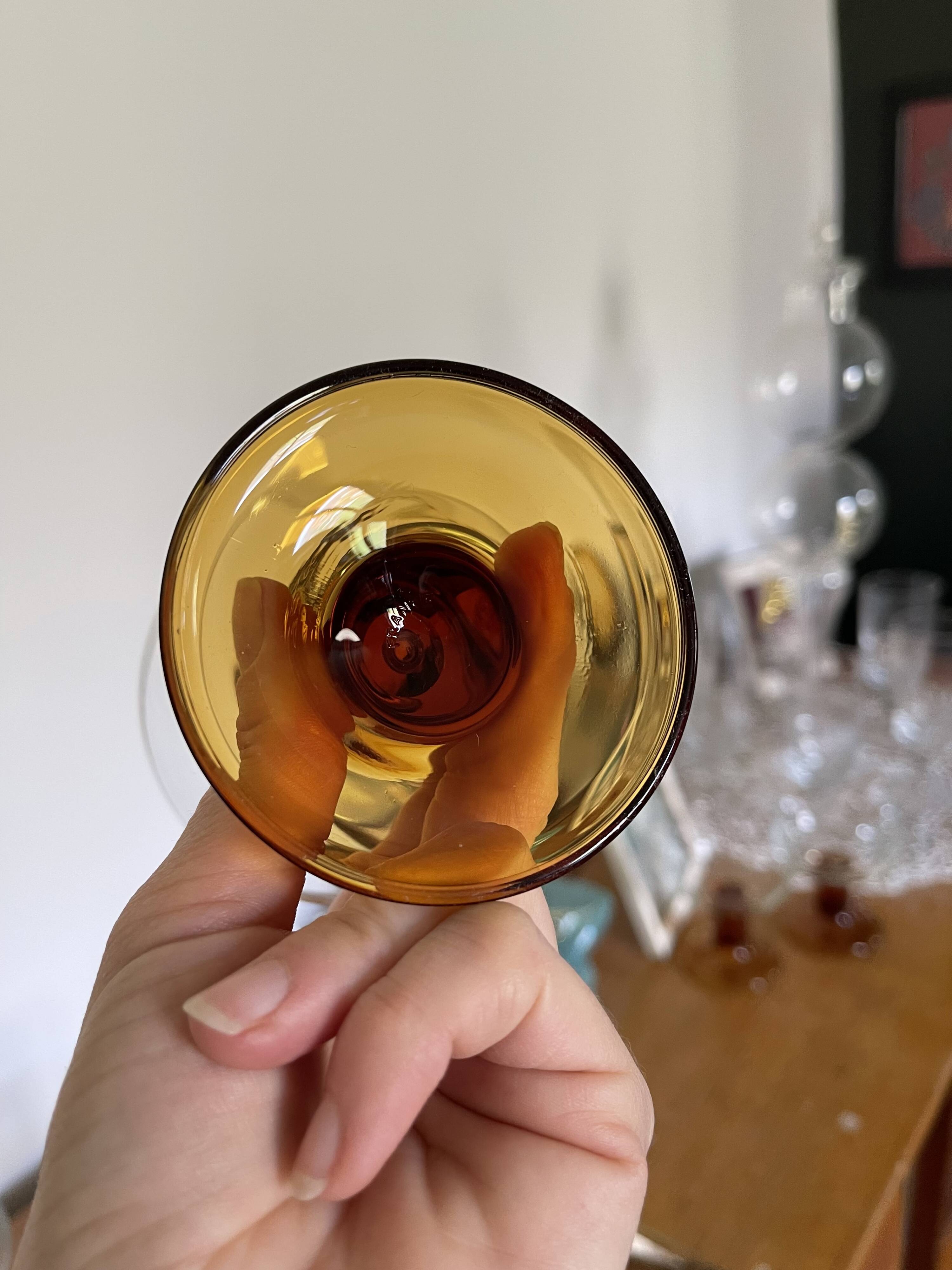 5 amber block glasses from the 1970s