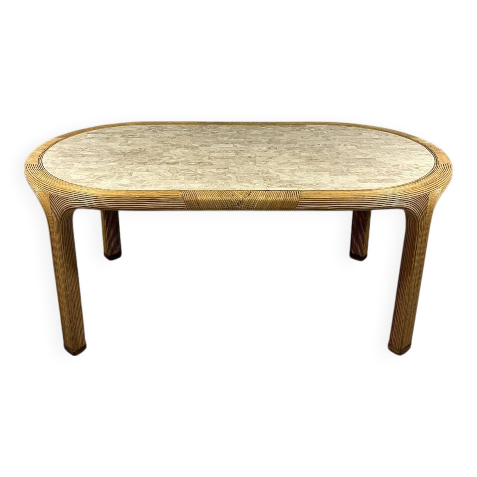 Vivai del Sud rattan & travertine dining table Italy 1960’s