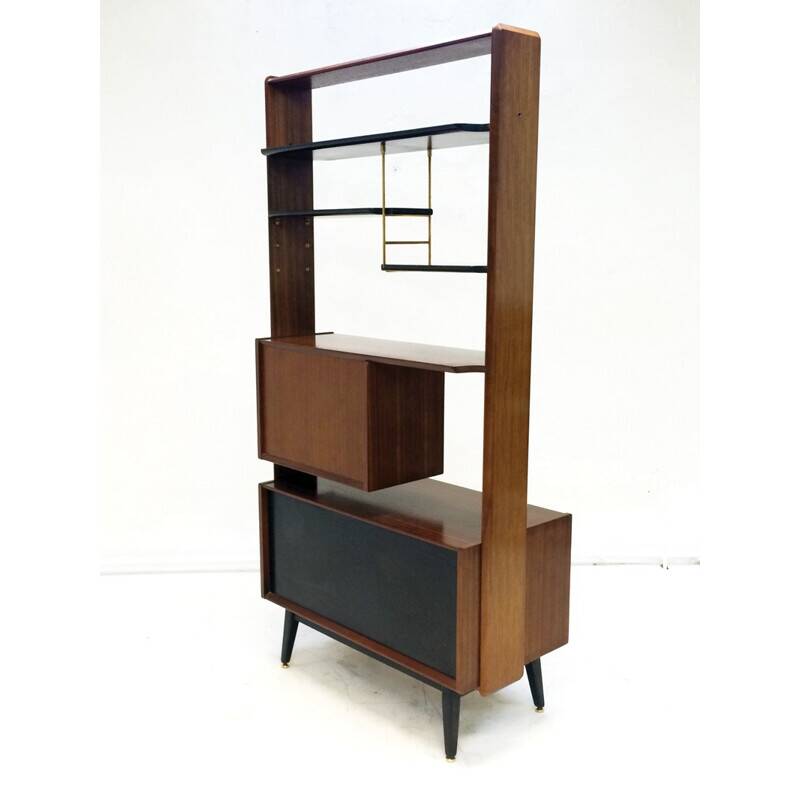 G-plan bookcase in ebonized beech and brass, rubber - 1950