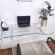 Small glass desk and plexiglass