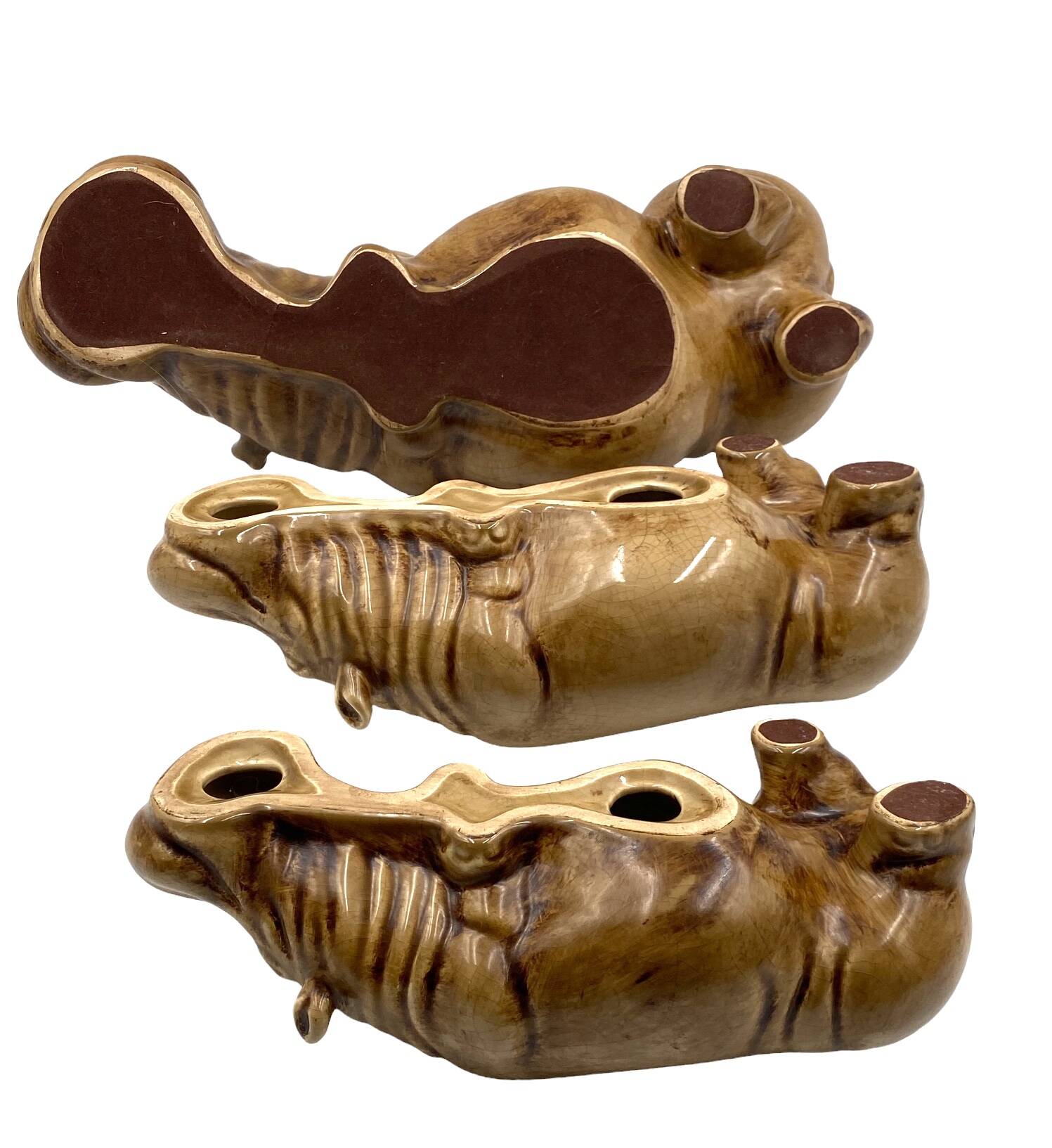 Mid-century Set of 3 ceramic hippos, Zaccagnini Italy 1950s