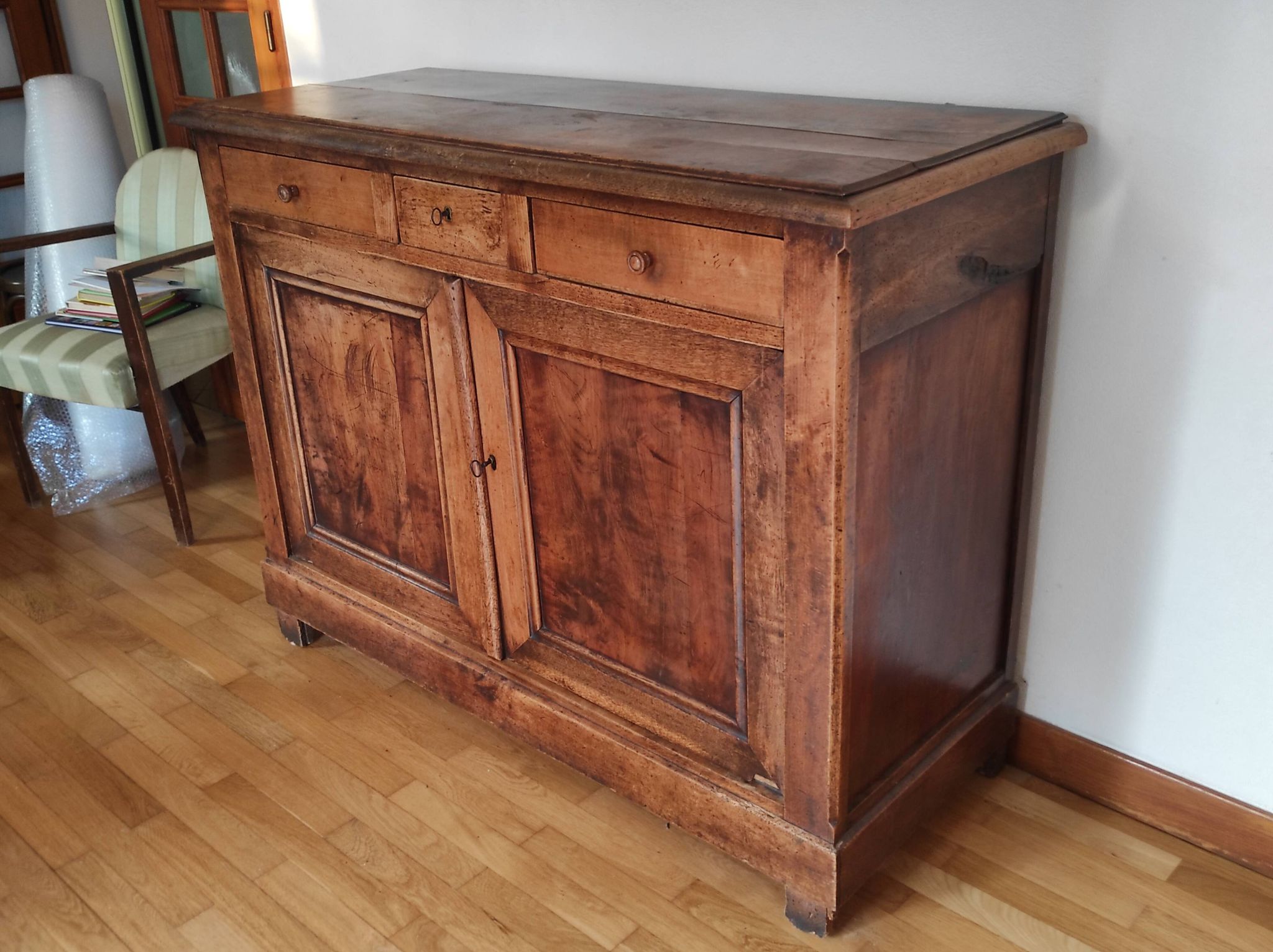 Parisian buffet 2 doors 3 drawers bahut rustic fir 19th century